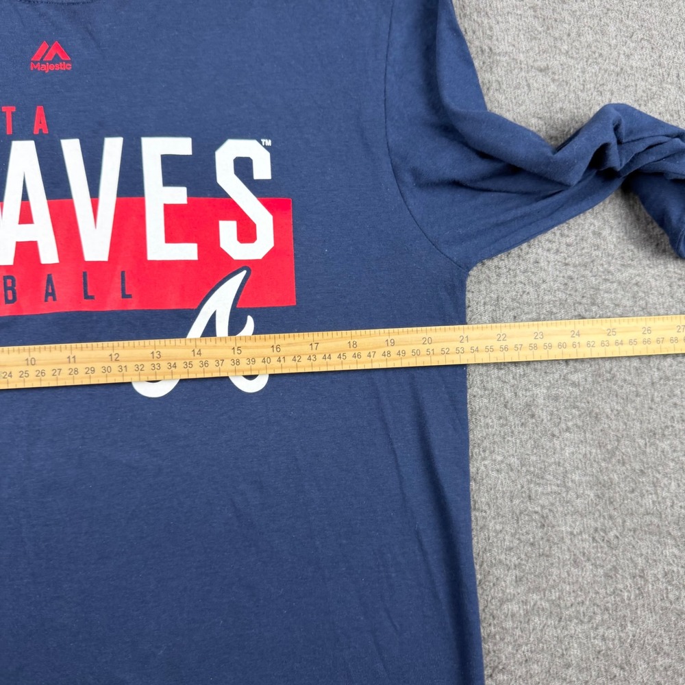 Majestic Atlanta Braves Long Sleeve Shirt Men's Large Navy Blue MLB Baseball Tee - Picture 5 of 6